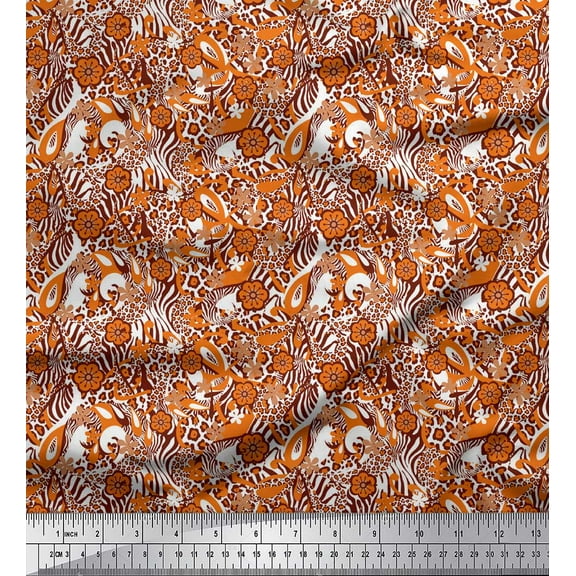 Soimoi Orange Viscose Chiffon Fabric Floral,Leopard & Wild Animal Skin Fabric Prints by Yard 42 Inch Wide