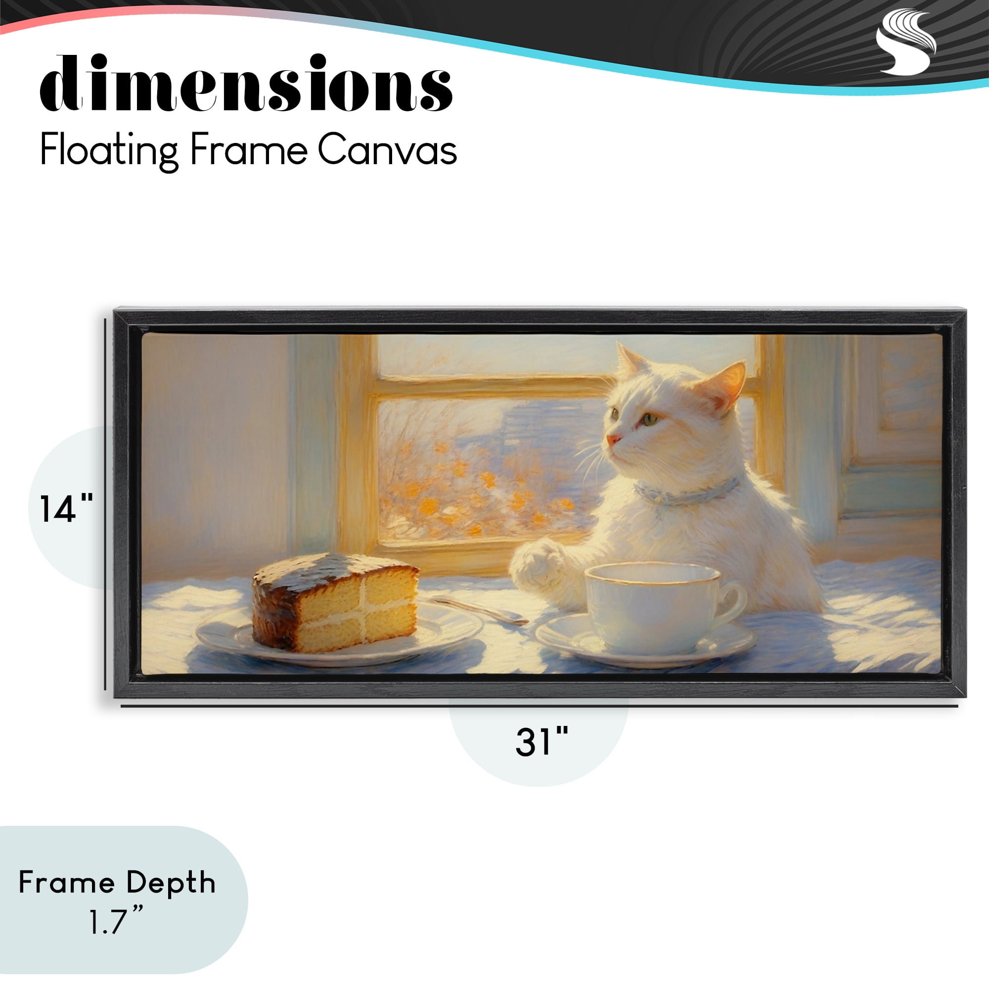 Stupell Industries Sunlit Tea Party Cat Black Framed Floater Canvas Wall Art, design by Angie Hawke