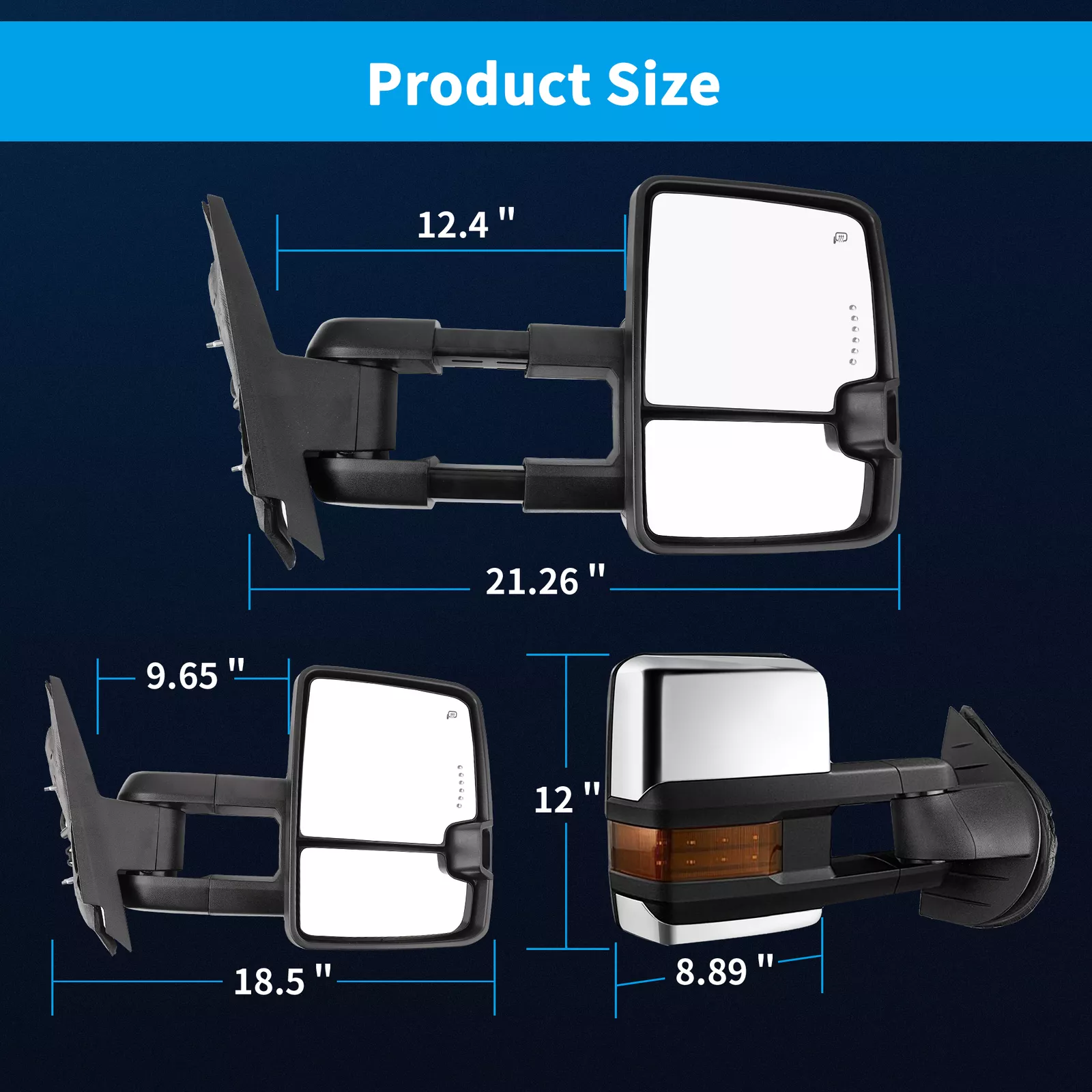 Ledkingdomus Pair Tow Mirrors for 2007-2013 Chevy Silverado Sierra LED Amber Signal Power Heated