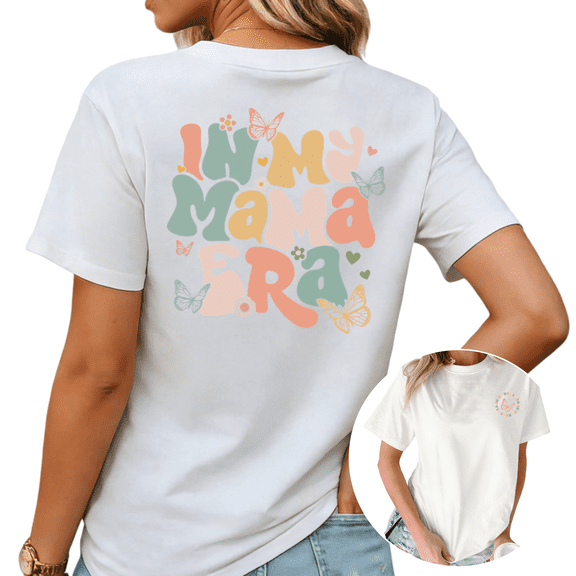 Aesthetic Mama Era Butterfly Flower Mom Life Graphic Tees Womans T shirt Black/White S-5XL Tops