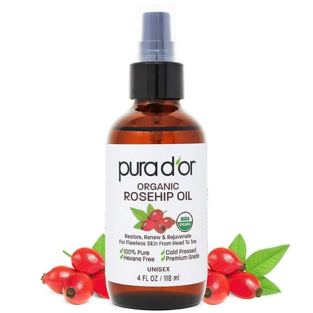 PURA D'OR Organic Rosehip Seed Oil 4 Fl Oz