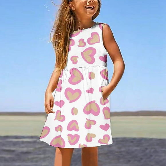 TIMIFIS Pinks Toddler Girls Tank Dresses Beach Sundress Kids Little Girls' Leopard A Line Dress Daily Holiday Sleeveless Casual Cute Sweet Dresses with Pockets-Pinks-7-8T - Spring Savings