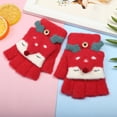 thumbnail image 1 of Jusqu'à 10 $ Gants Mitaines Rouges Hiver Enfants Gants Demi-Doigt Flip Flip Écriture Tricot Petit Renard Gants Chauds, 1 of 3