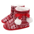 thumbnail image 2 of Otqutp Christmas Snowflake Print Baby Girls Boys Soft Booties Snow Boots Toddler Warming Shoes Soft Bottom Warm Socks Children Crib Shoes(Red,12=2), 2 of 8