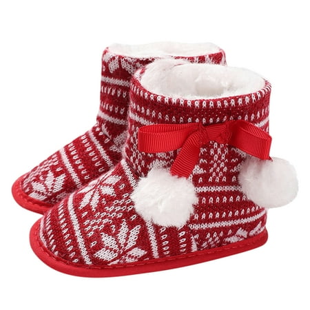 

NEGJ Christmas Snowflake Print Baby Girls Boys Soft Booties Snow Boots Infant Toddler Warming Shoes