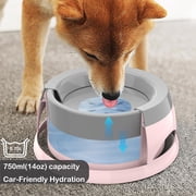Dog Water Bowl, Dog Bowl No Spill Dog Food Water Bowl Slow Water Feeder, Spill Proof Pet Water Dispenser Vehicle Carried Travel Water Bowl for Small Medium Dogs and Cats, 25oz/750ML, Pink