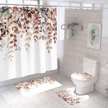 3 Pcs Fall Leaves Vintage Art Bath Rugs Set,Bath Rug Mat + Contour Mat + Toilet Seat Cover, Super Soft Rugs