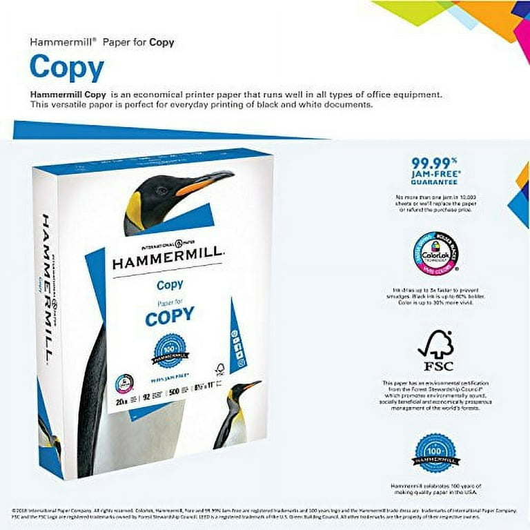 Hammermill Printer Paper, 20 Lb Copy Paper, 8.5 x 11 - 8 Ream (4,000  Sheets) - 92 Bright, Made in the USA