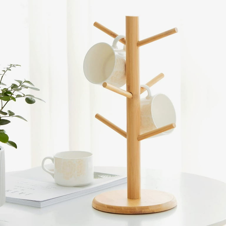 Coffee Mug Holder, Bamboo Mug Tree with Thicker Base Coffee Cup Mug Stand  for Counter, Mug Rack with 6 Hooks : : Home & Kitchen