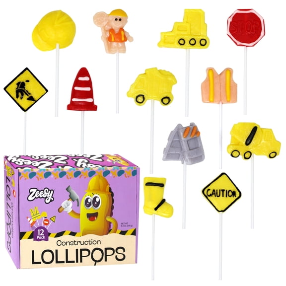 Construction Lollipops Individually Wrapped, 12 Suckers for Birthday Party Favors