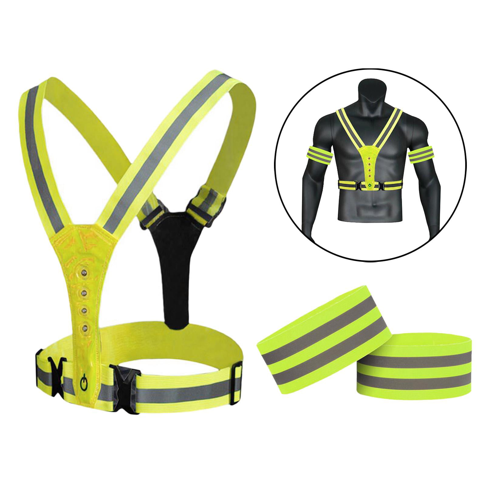 US New Reflective Safe Belt Vest Adjustable High Visibility for Night Sports Run 