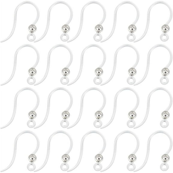 1 Box 80Pcs Plastic Ear Wires 8mm Clear Earring Hooks Fishhook Earrings with Stainless Steel Beads Anti Allergy French Hook Earwire Findings for Jewelry Making Supplies DIY Dangle Earrings
