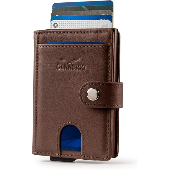 Claasico Men Slim Bifold Pop Up Wallet & Credit Card Case | Compact Card Holder w/Pop Out Button & ID Window