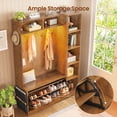thumbnail image 3 of Farmhouse Hall Tree with 10 Coat Hooks, Bench and Shoe Storage, Entryway Bench with Flip Drawers, 7 Shelves and Led Lights for Entryway, Hallway, 3 of 7