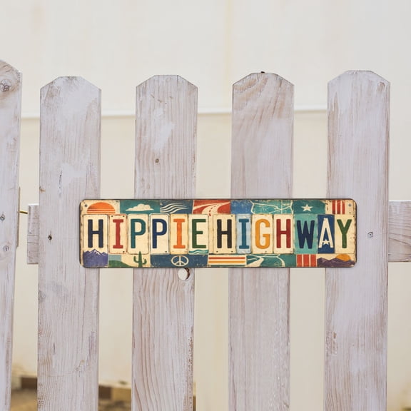 Vintage Hippie Highway Street Metal Tin Sign For Wall Decor 4x16 Inch