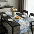 thumbnail image 2 of Blue Flower Table Runner 48 Inches Long, Grey Plaid Hydrangeas Eucalyptus Leaves Kitchen Coffee Dining Table Decoration for Home Party Birthday Wedding Home Decor 13x48 Inches, 2 of 8