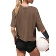 thumbnail image 3 of Women Cropped T-Shirts Drop Shoulder Round Neck Crop Tops Casual Summer Solid Color Basic Tees, 3 of 4