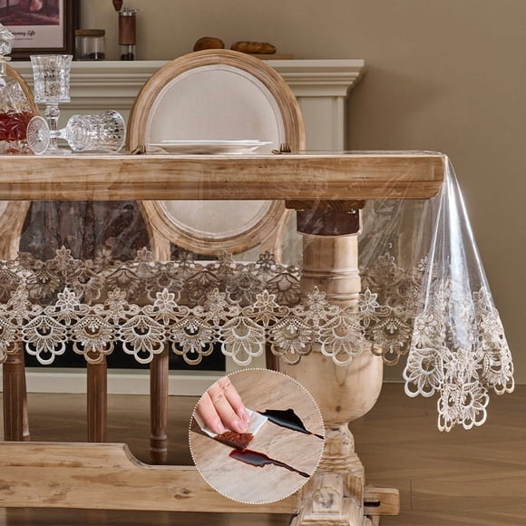 suxuMhao Nappe Transparente - 35,43 X 59 Po 1 Pce Nappe Imperméable, Housse de Table pour Table Rectangulaire, Nappe en Dentelle, Nappe Propre Protecteur de Table Rectangulaire pour Salle à Manger à la Maison, Style A