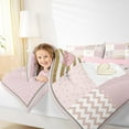 thumbnail image 4 of Feelyou Romantic Anniversary Queen Comforter Set, Princess Pink Patchwork Bedding Sets, Kawaii Love Heart Reversible Bedding Comforter Set, Lightweight Room Decor, 3 Pieces, 4 of 8