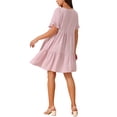 thumbnail image 3 of Vestido casual de mujer con cuello en V, estilo babydoll, con bolsillos, mangas cortas con volantes, lazo y fluido, vestido de playa rosa S, 3 of 5