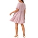 thumbnail image 3 of Vestido casual de babydoll con cuello en V para mujeres, con bolsillos, mangas cortas con volantes, lazo y fluido, vestido de playa rosa M, 3 of 5