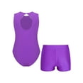 thumbnail image 2 of Miutii Kids Girls Shiny Rhinestone Gymnastics Leotard Dance Bodysuit with Yoga Sports Shorts Sportswear Purple 8, 2 of 7