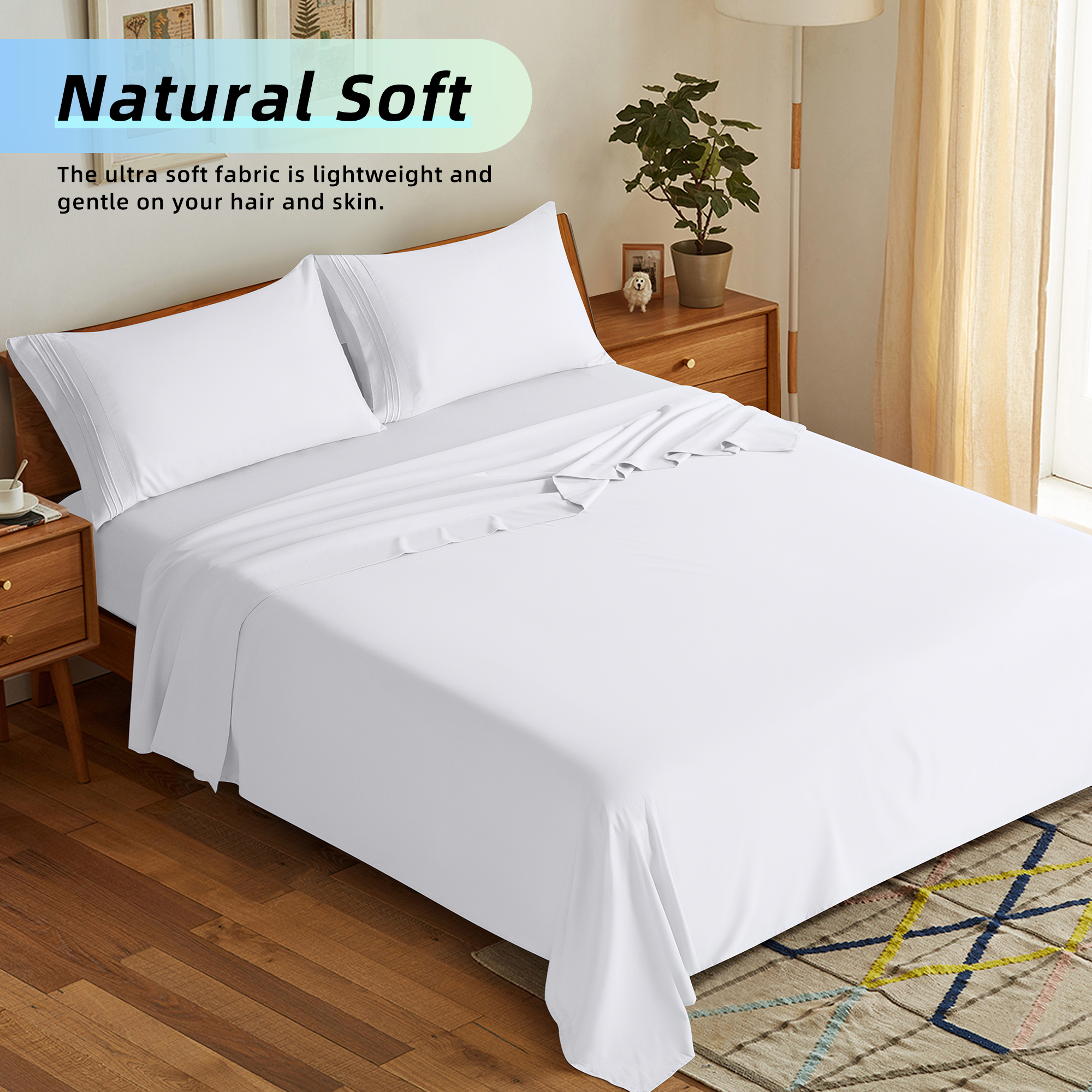 Sonoro Kate 1800 Series Microfiber Sheet Set, Queen, White photo 2