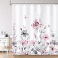 thumbnail image 3 of Grey Pink Floral Shower Curtain, Watercolor Flower Leaves Butterfly Elegant Bathroom Decor 72x72 Inch Polyester Fabric Waterproof Bath Curtain with 12 Hooks, 3 of 12