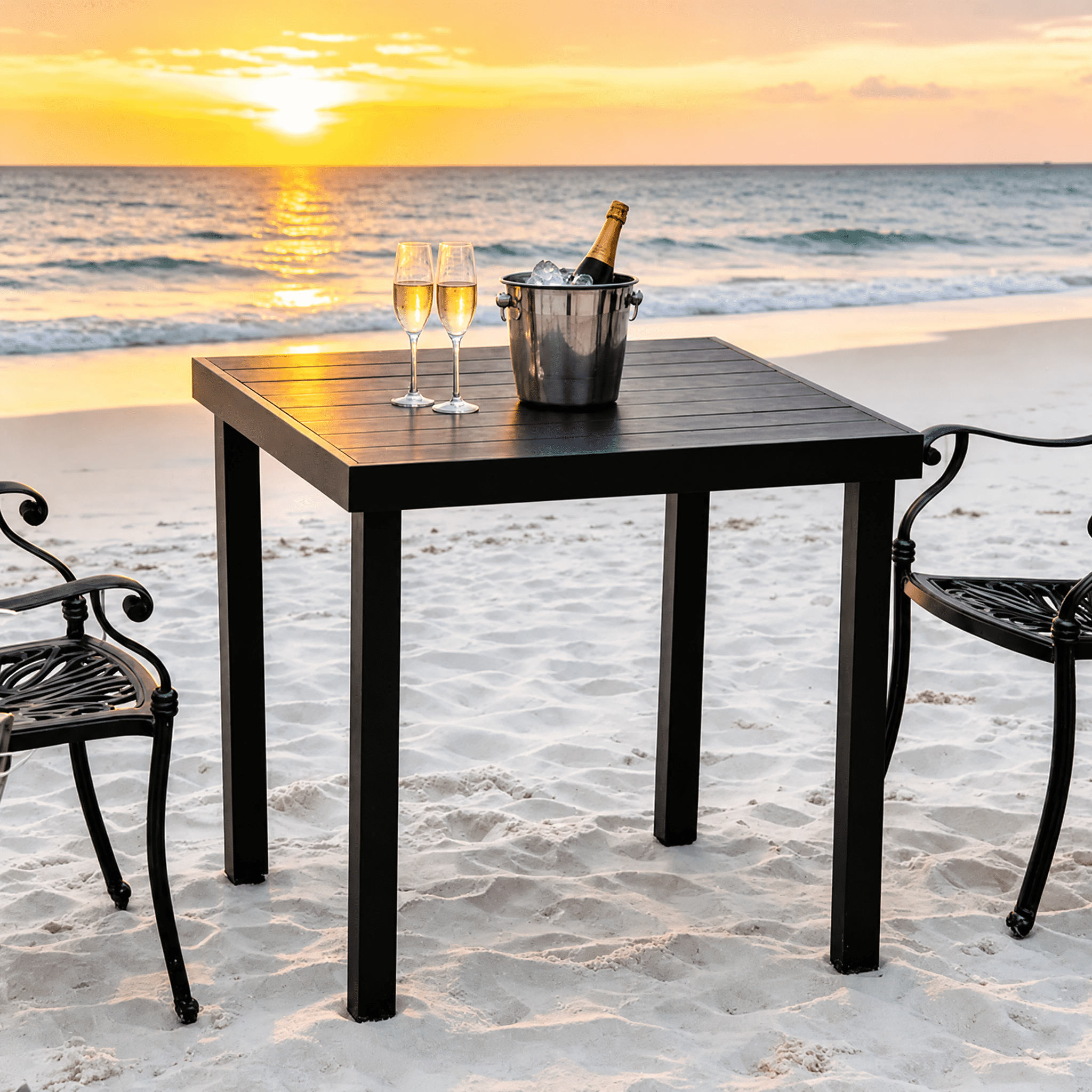 Outdoor Dining Table for 4 Persons, Square Wood-Like Top Patio Table with Lightweight Sturdy Aluminum Frame, Anti-Slip Footpads, Easy to Clean