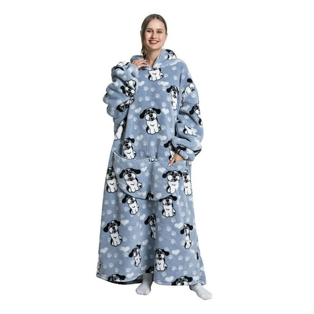 Wearable Blanket Hoodie Oversized Giant Hooded Blanket Sweatshirt with Pocket Flannel Soft Warm Cozy Blanket for Adult Teens One Size Fits All