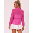 thumbnail image 3 of Top transparente de malla Allegra K para mujer con cuello En punta manga larga botones Rosa Caliente XS, 3 of 5