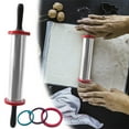 thumbnail image 2 of Rodillo de acero inoxidable para masa con anillos de grosor ajustables, 28 cm (11 pulgadas), para hornear pizza, tartas y galletas. Herramienta de cocina ergonómica antiadherente para preparar, 2 of 9