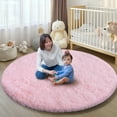 thumbnail image 2 of SARAG 5'x5' Round Rugs for Bedroom,Fluffy Rugs for Living Room Kids Room,Home Decor Shaggy Carpet Fuzzy Plush Rug for Nursery Room,Pink, 2 of 8