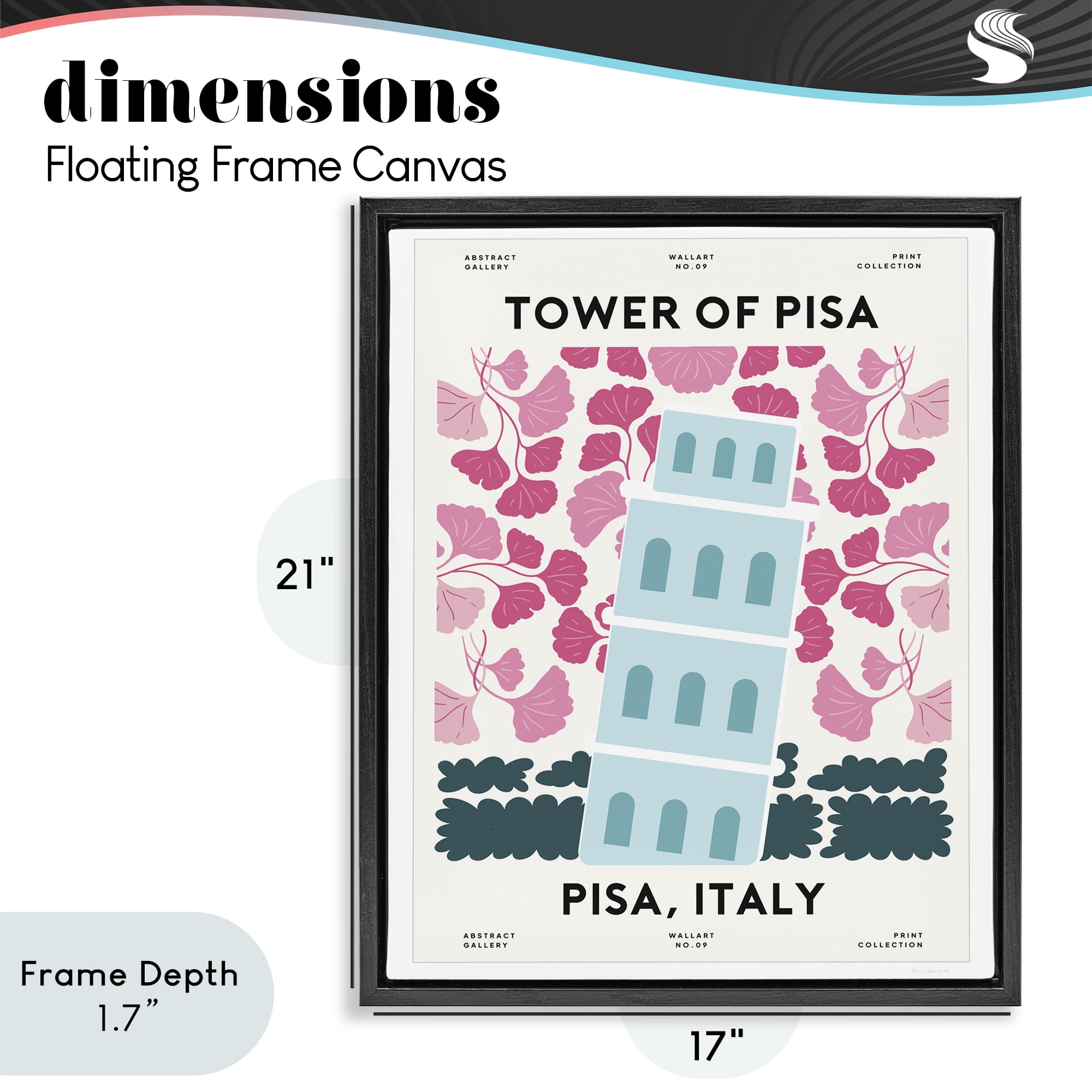Stupell Industries Pastel Groovy Tower of Pisa Black Framed Floater Canvas Wall Art, design by Omar Escalante