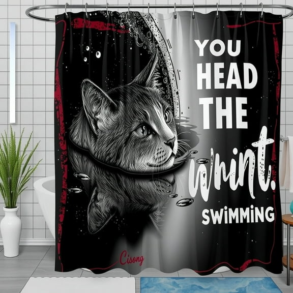 Black Cat Shower Curtain with Space Scene - Fun Bubbles & Whimsical Design