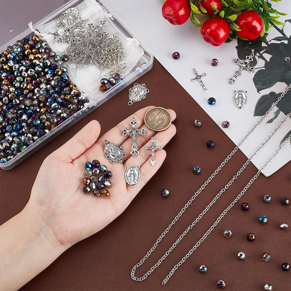 PH 737pcs Rosary Jewelry Making Kit Prayer Making Supplies Necklace Set Glass Beads Charms Pendants for Easter Ramadan Bracelet Earring Necklace Jewelry Making Multi-color