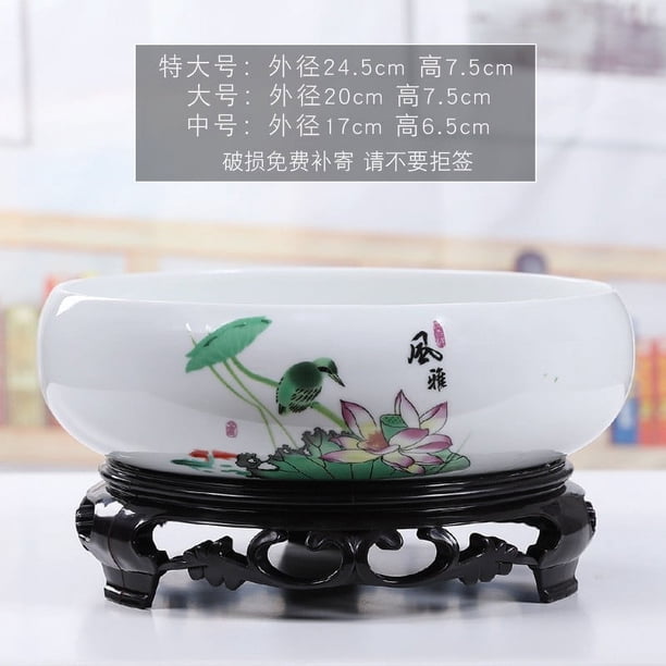 Cuenco para macetas de flores de cerámica con soporte | Maceta de Bonsái Hidropónica de Estilo Chino para Interior y Exterior | Tazón de agua decorativo para oficina jardín balcón | Elegancia