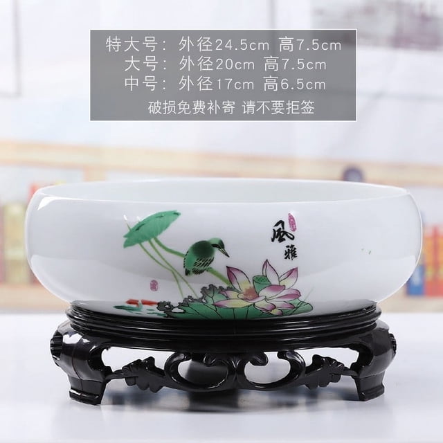 ZZkhGO Hydroponic Flower Bowl, Ceramic Bonsai Planter with Base, Water Planting Container Office Garden Decor