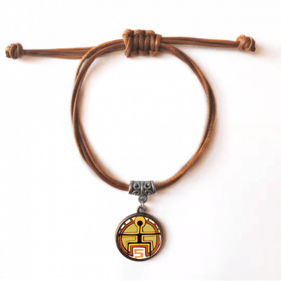 egypt figure sun totem bracelet leather hide wristband brown jewelry