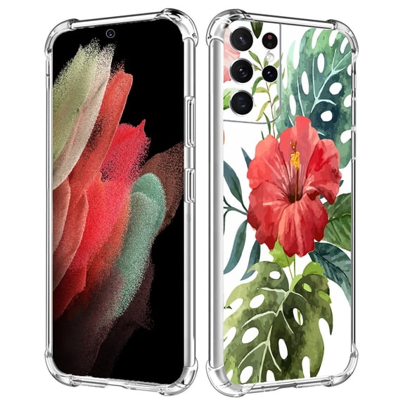 Palm Garden Case for Samsung Galaxy S21 Ultra,Aesthetic Colourful Floral Plant Case for Men Women,Unique Soft TPU Bumper Case Cover