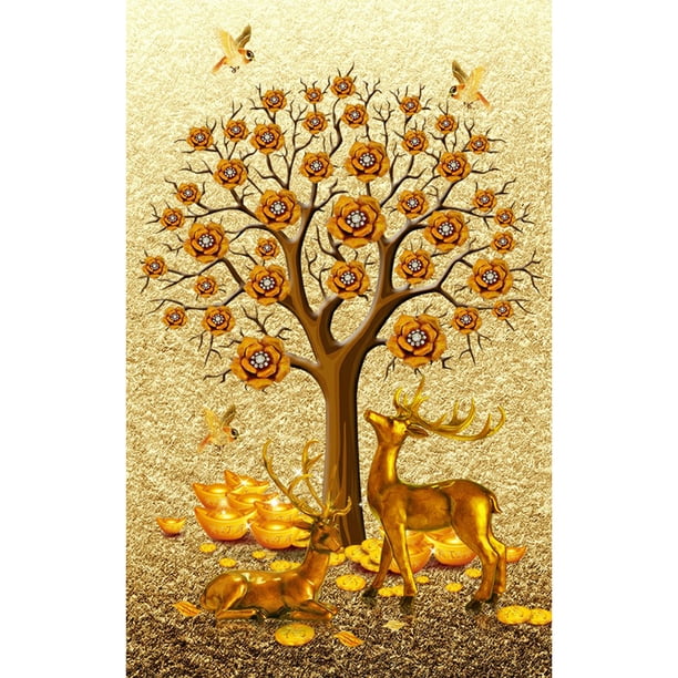 Pintura de diamante (DB6531) Ciervo dorado 5D DIY Imagen de pared cuadrada Artesanía 30x40cm FLhrweasw Nuevo