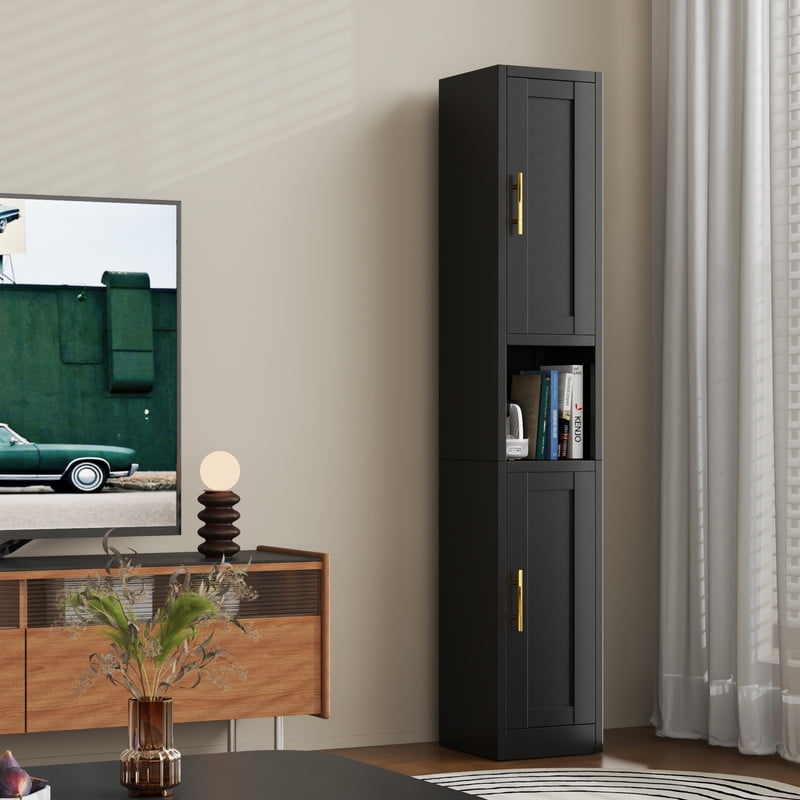 Ero 67" Metal Storage Cabinet with Lock, Tall Narrow Office File Cabinets with 2 Doors & 4 Adjustable Shelves