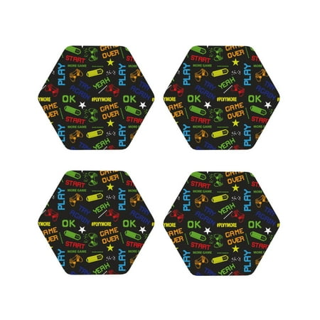 

Tideii Pixel Game for Leather Coasters 4 Pieces Anti-fouling and Anti-scalding Decorative Coasters Suitable for Restaurants Kitchens Coffee Shops-Hexagon