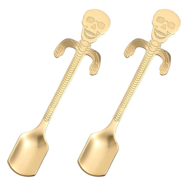 Cucharas de café de acero inoxidable, 2 uds., cuchara agitadora de Calavera, cuchara de postre creativa