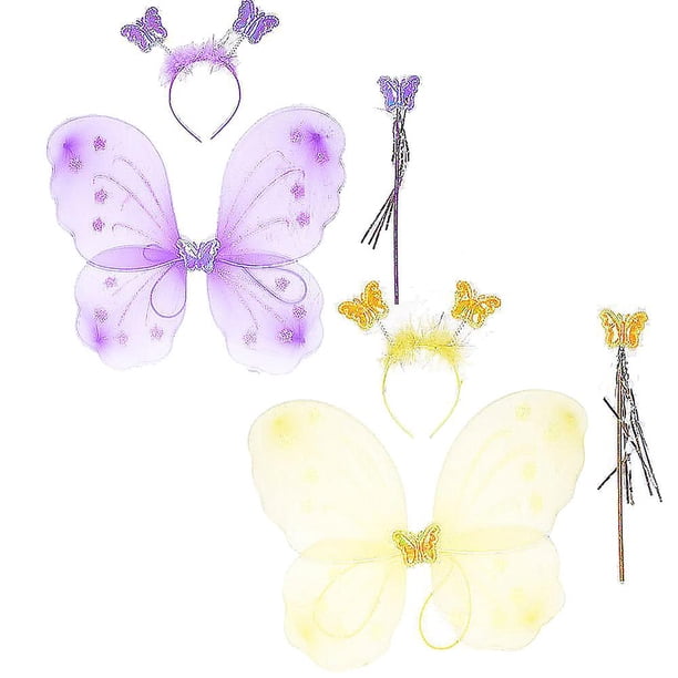 19mm Varita y diadema de mariposa con alas de mariposa de hadas para niñas, vestido de princesa para niñas pequeñas