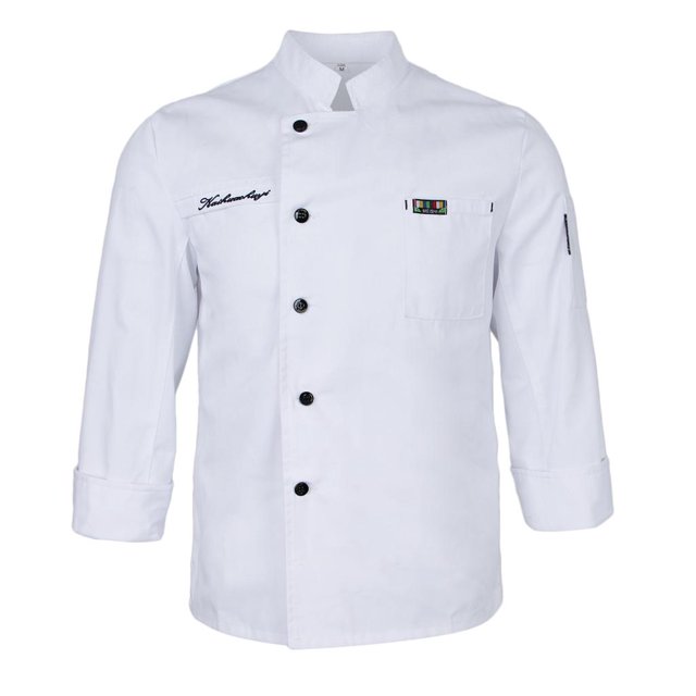 lionlar Chef Jacket Long Sleeves Pen Pockets Single-breasted Kitchen Coat - White, XL
