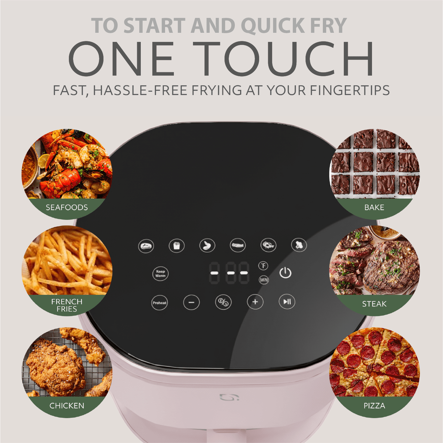 Willow Kitchen 5Qt Glass Air Fryer, Shell Pink – Non-Toxic Digital Air Fryer, Precision Touch Screen, 5 Cooking Presets, Keep Warm Function, Even Crisp Tech, 1500W Small Air Fryer