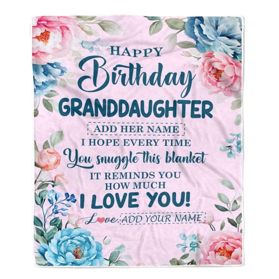 Happy Birthday Granddaughter From Grandma Blanket Floral Flower For Granddaughter Birthday Fleece Blanket, 30x40in Fleece Blanket