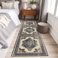 thumbnail image 4 of Light Beige Blue Flower Runner Rug for Hallway 2x6ft, Medieval Ethnic Turkish Retro Non Slip Floor Mat Washable Low-Profile Indoor Carpet for Living Room, Bedroom, Dining Room, 4 of 9