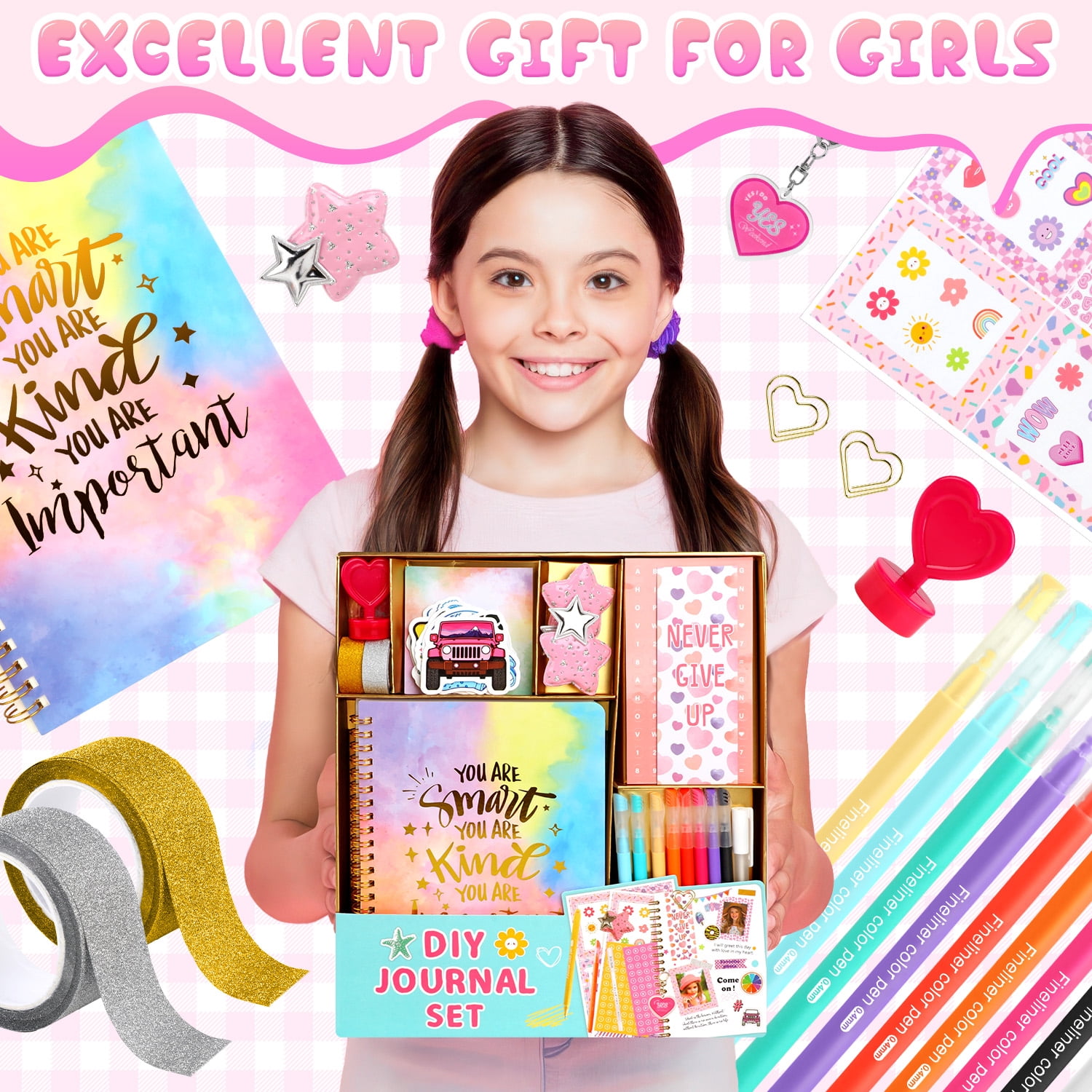 UUSUOO DIY Journal Kit for Girls 8-14,DIY Journal Set for Girls,100Pcs Stationery Set with Stickers,Scrapbook & Diary Supplies Set,Journaling Art Crafts Kit, Ideal Gifts for Girls Age 8 9 10+